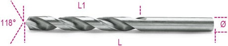 Beta spiraalboren, korte uitvoering hss volledig geslepen glimmende afwerking 412 2,00 - 004120052