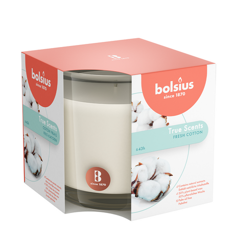 Bolsius geurglas true scents fresh cotton 95 95mm