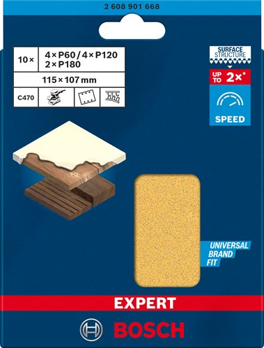 Bosch accessoires bosch accessories 2608901668 schuurpapier voor vlakschuurmachine korrelgrootte (num) 60, 120, 180 (l x b) 107 mm x 115