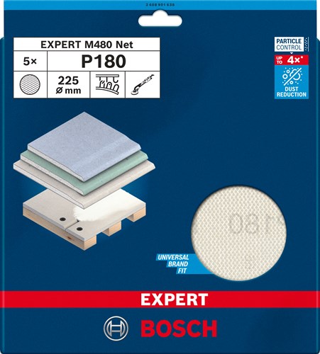 Bosch accessoires bosch accessories 2608901638 schuurnet voor wand- en plafondschuurmachine korrelgrootte (num) 180 (ø) 225 mm 5 stuk(s)