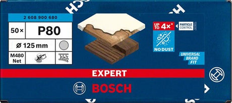 Bosch accessoires expert m480 schuurnet voor excenterschuurmachines 125 mm, k80 50-delig - 1 stuk(s) - 2608900680