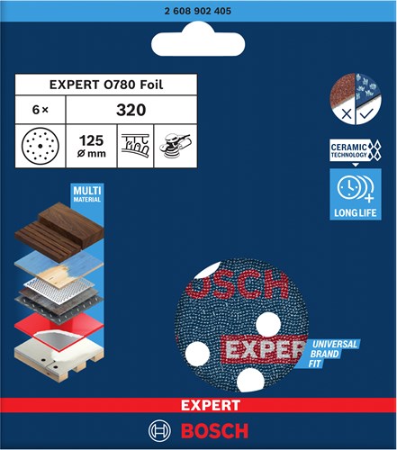 Bosch accessoires expert schuurschijf o780 met film onderlaag, 125 mm, g320, 6x - 2608902405