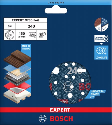 Bosch accessoires expert schuurschijf o780 met film onderlaag, 150 mm, g240, 6x - 2608902445