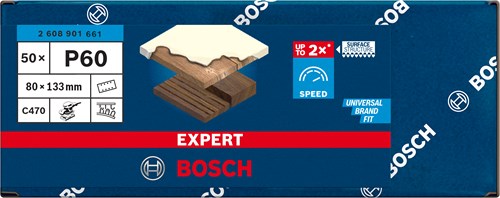 Bosch accessoires expert schuurvel c470 best for wood and paint, 80 x 133 mm, korrel 60, 8 gaten, 50x - 2608901661