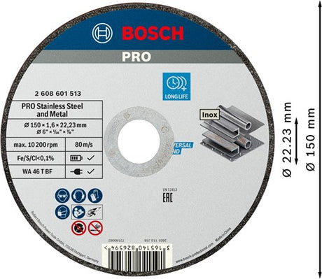 Bosch accessoires pro stainless steel and metal bonded cutting disc | 150 x 1.6 x 22.23 mm | straight - 2608601513