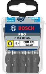 Bosch accessoires pro torx slagschroefbit | t25 | 55 mm | 15 stuks - 2608522534