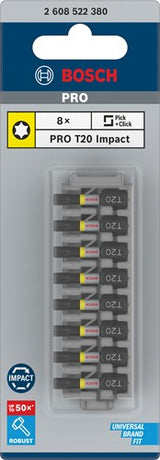 Bosch accessoires schroefbit impact control t20, 25 mm 8x - 2608522380