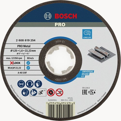 Bosch accessoires x-lock slijpschijf expert for metal 125x1.6x22.23mm, recht - 1 stuk(s) - 2608619254