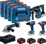 Bosch blauw bosch professional 4-toolkit 18v - gereedschap combiset - gsr 18v-65 - gbh 18v-26 - gws 18v-11 - gdx 18v-285 - gba 18v 5.0 ah - exba 18v 5.5 ah - gal 12v 18v-80 lader