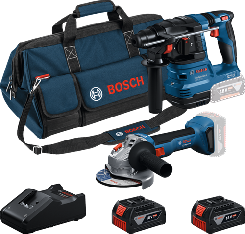 Bosch blauw bosch professional 18v toolkit - combiset - gws 18v-8 + gbh 18v-22 + 2x gba 18v 4.0 ah + gal 18v-40 lader