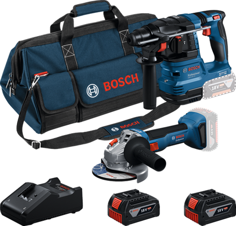 Bosch blauw accutoolkit combipack 18v gws 18v-8 + gbh 18v-22 | 2x gba 18v 4,0 ah + lader gal 18v-40 - 0615v0003c