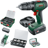 Bosch groen universalimpact 18v | accuklopboorschroevendraaier | 1.5 ah + 2.5 ah accu + lader | + systembox en accessoires 06039d4107