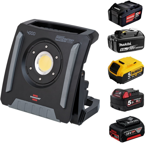 Brennenstuhl multi batterij led accu bouwlamp 4000 ma (40w, 4500lm, ip65, werklamp compatibel met 18v batterijen van 5 verschillende fabrikanten, zonder accu, engineered in germany)