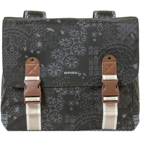 Basil Bohème Dubbele Fietstas - Zwart - 35L - Waterafstotend - Kunstleren Details