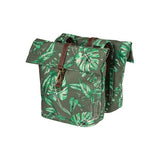 Basil Ever-Green dubbele fietstas, gerecycled PET, waterkerende vouwsluiting, vegan leather, 28-32L, thyme groen
