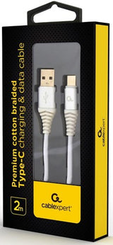 Enzo cablexpert usb-c laadkabel 2m omvlochten zilver - wit - 9530146