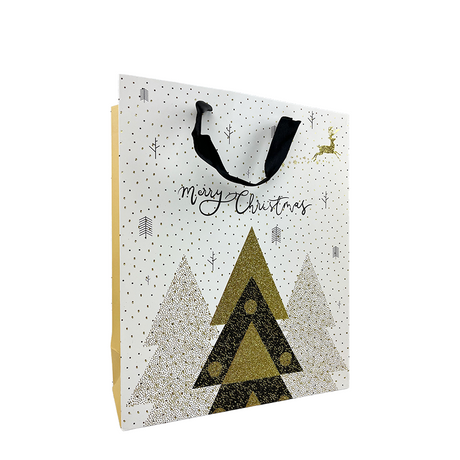 Cadeautas large wit glitter merry christmas kerstboom 32x26x10cm