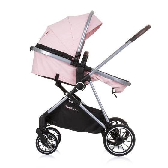 Chipolino aura opvouwbare 3-in-1 kinderwagen met luiertas roze