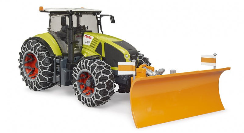 Bruder claas axion 950 met sneeuwkettingen en ploegblad