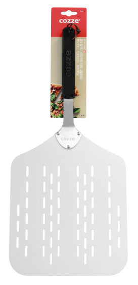 Cozze Pizzaschep met gaatjes Aluminium 60 cm zilver zwart