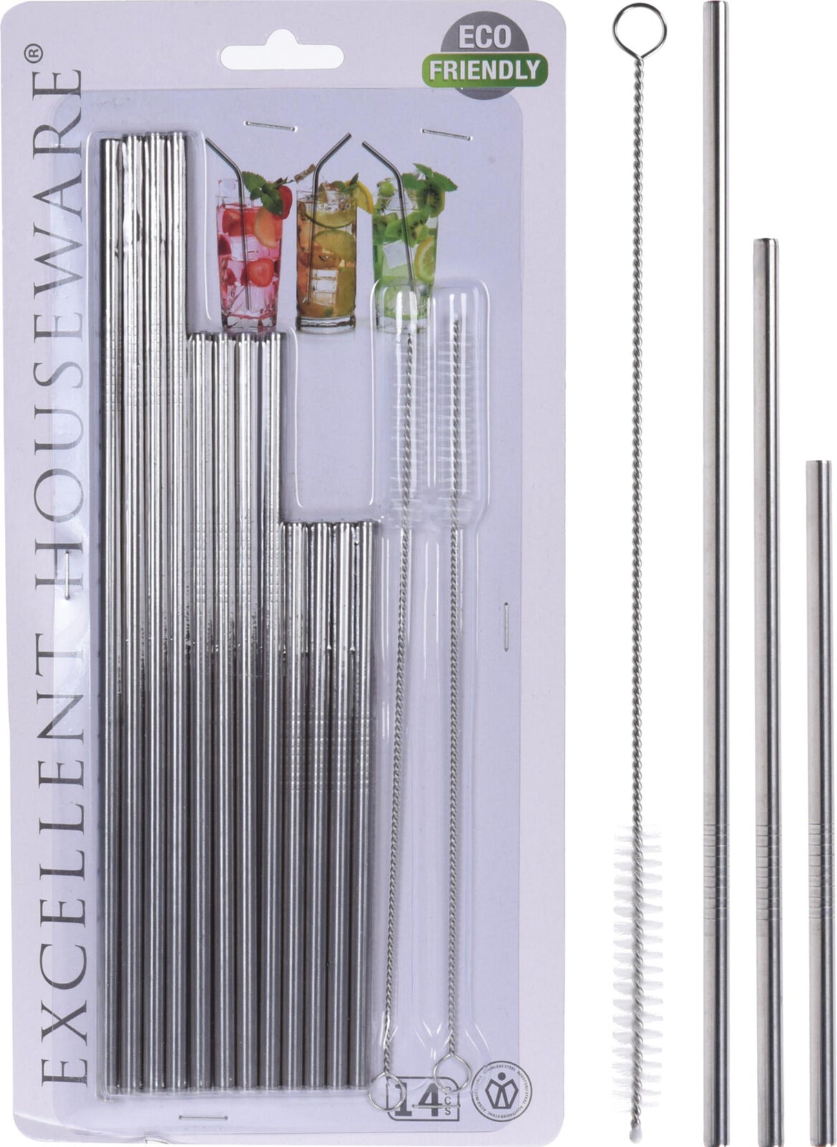 Excellent houseware rietjesset rvs 14-delig met borstel