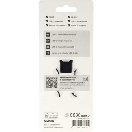 Simson koplamp pocket usb-c rood