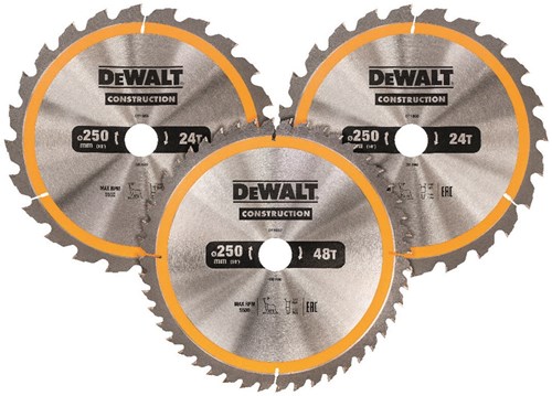 Dewalt accessoires cirkelzaagblad 3 pack 250x30mm : 2x dt1956-qz + 1x dt1957-qz - dt1963-qz