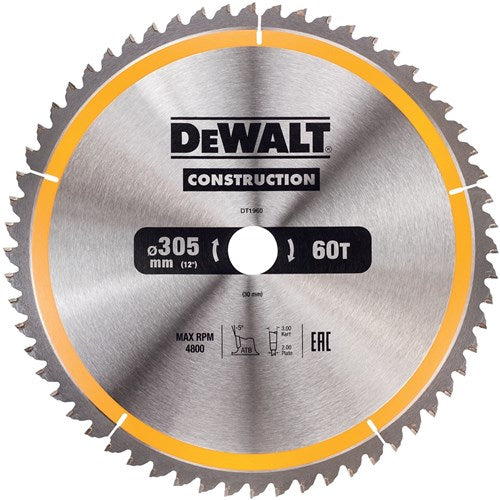 Dewalt accessoires dewalt dt1960-qz - cirkelzaagblad - 305mm - 60 tanden - atb geometrie