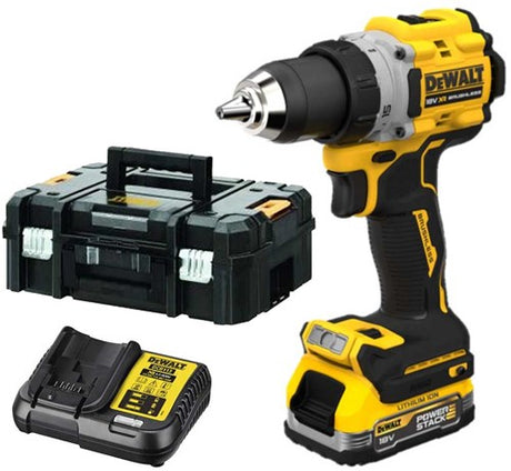 Dewalt dcd805e1t | xr g3 compacte schroef- klopboormachine 18v in tstak (1x 1.7ah powerstack accu + lader) - dcd805e1t-qw