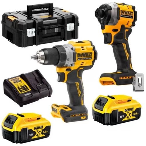Dewalt dck2051p2t-qw | xr brushless twin kit 18v in tstak met dcd800 en dcf850 (2x 5.0ah accu + dcb1104 lader) - dck2051p2t-qw
