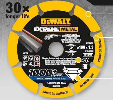 Dewalt accessoires dewalt dt40252-qz extreme diamantdoorslijpschijf voor metaal - ø 125 mm - meer dan 1000 snedes - constante zaagdiepte - voor staal, rvs en gietijzer