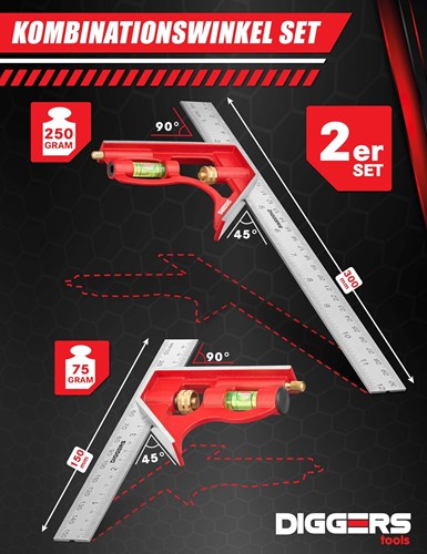 Diggers combination squares | combinatiehaken | set van 2 - dig975