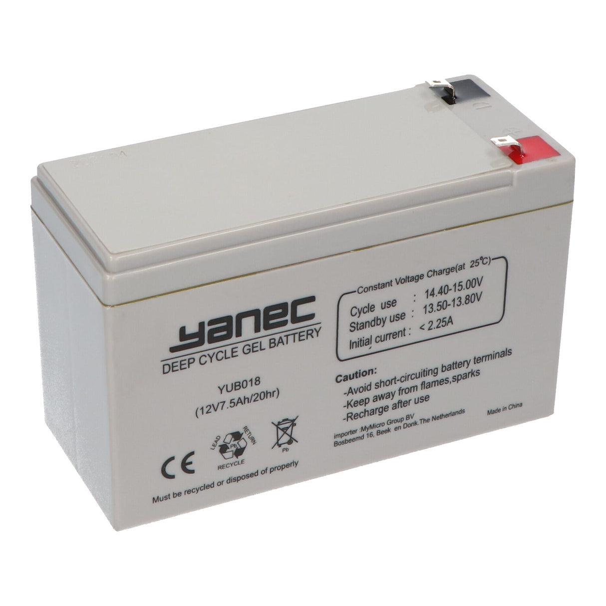 Yanec gel accu 12v 7.5ah