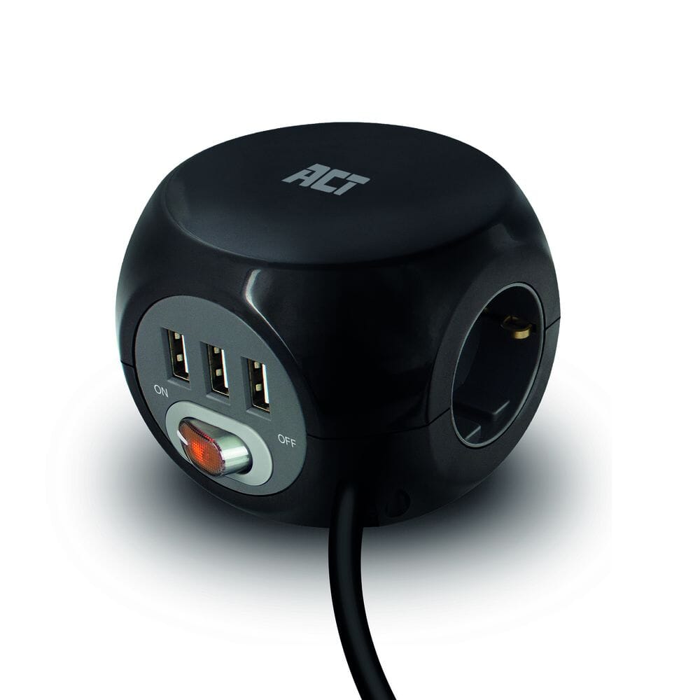 ACT Connectivity Stekkerdoos cube met 3 stopcontacten, USB-A-poorte