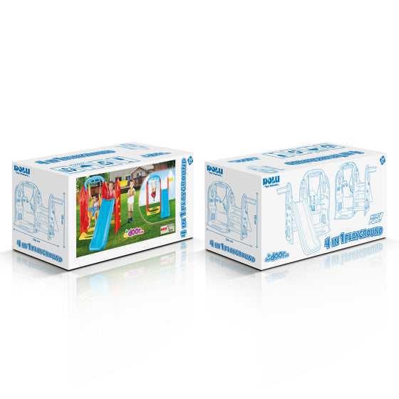 Dolu 4-in-1 Speeltoestel met Glijbaan en Schommel Blauw Rood