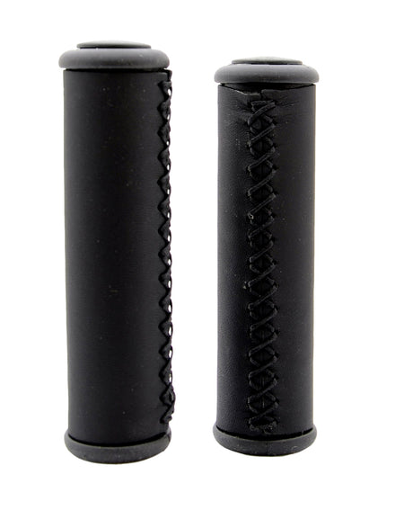 Simson Handvatten Leder Zwart Lang - Leren handvatten voor lifestylefiets - 13cm - Zwart