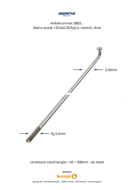 Alpina Spaken 13G (2,34mm) 274mm Zink (P36)
