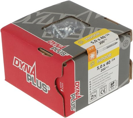 Dynaplus unischroef spaanplaatschroef verzinkt platkop deeldraad torx tx25 5.0x40 24 | 200 stuks - 0281.01.41602