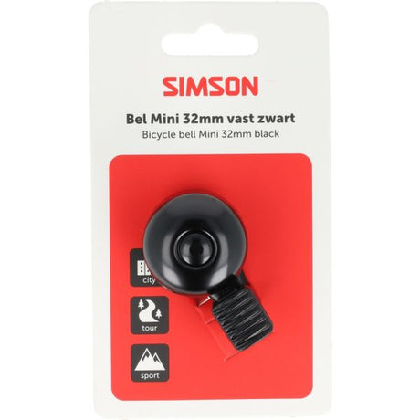 Simson fietsbel mini 32mm met vaste kunststof bevestiging - zwart
