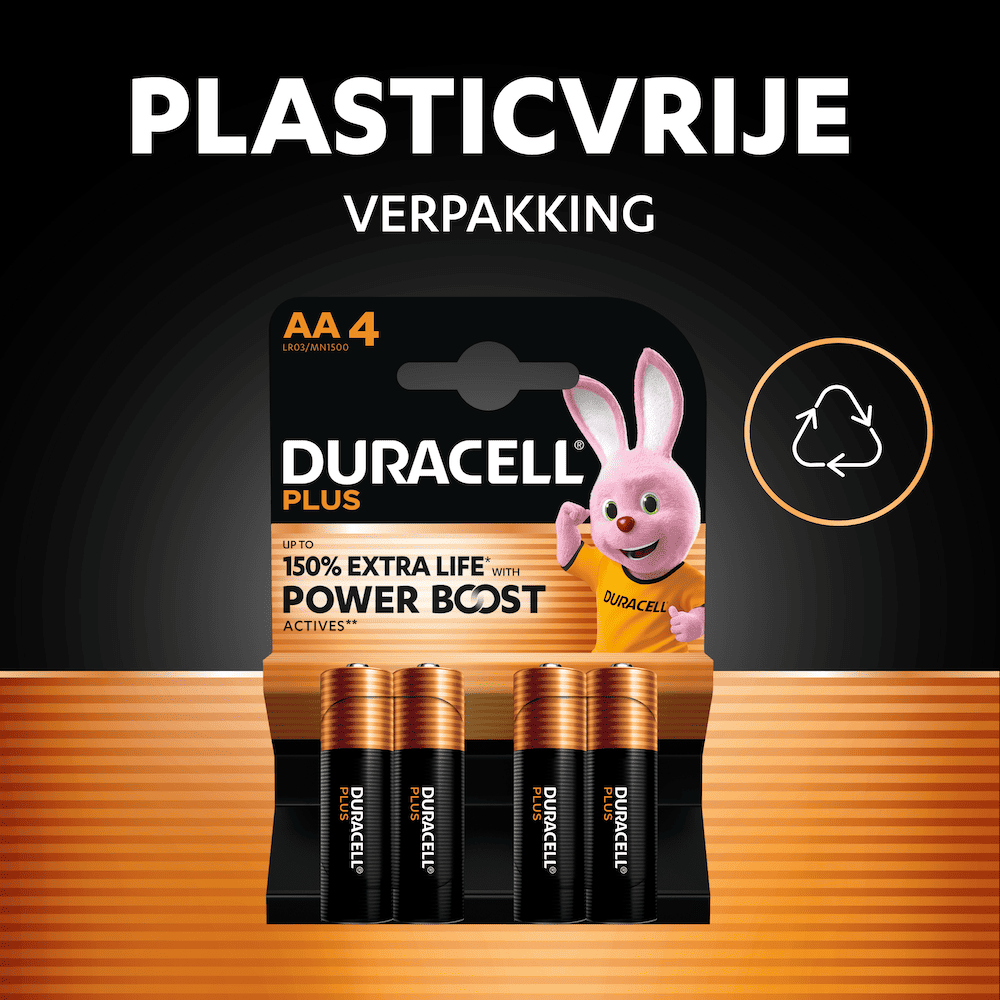 Battery sales europe b.v. duracell batterij plus aa mn1500 1,5v lr6 alkaline (4st)