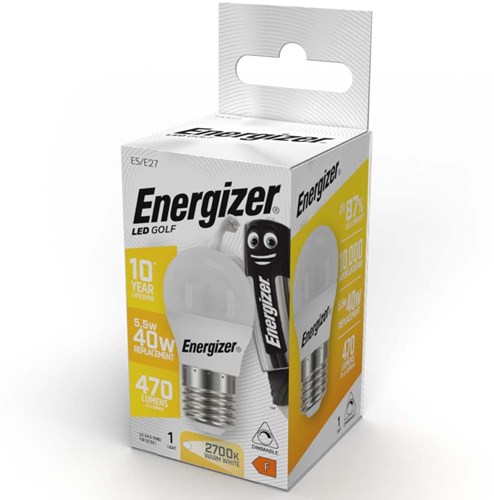 Enzo energizer energiezuinige led kogellamp - e27 - 5,5 watt - warmwit licht - dimbaar - 1 stuk