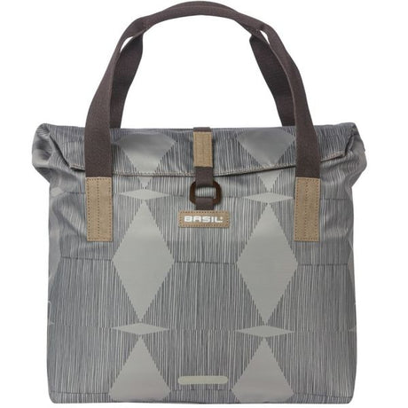 Basil Elegance fietsshopper, Green PET, waterkerende vouwsluiting, gepolsterde hand schouderbanden, 20-26L, taupe