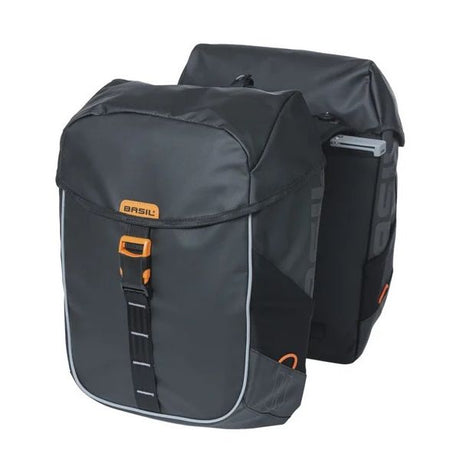 Basil dubbele fietstas miles tarpaulin mik 34 liter 13 x 25 x 37 cm - zwart oranje