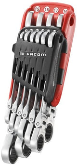 Facom set van 10 scharnierende steekringratelsleutels in houder - 467bf.jp10pb