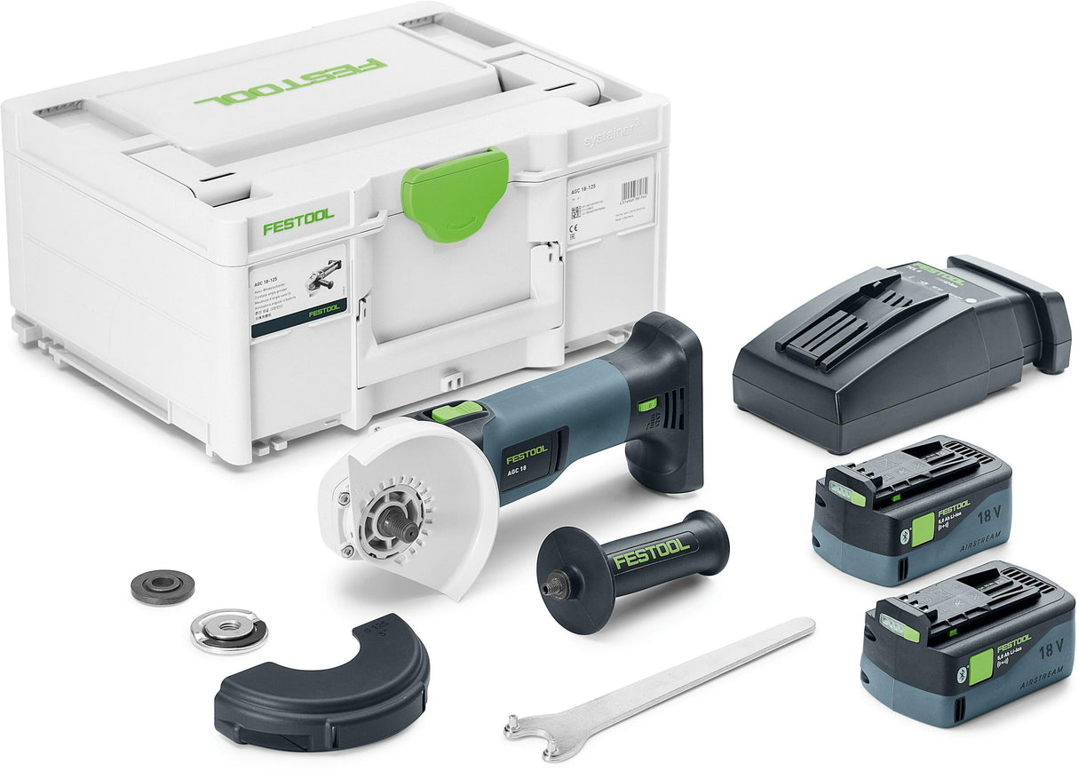 Festool agc 18-125 5.0 ebi-plus | accu haakse slijper 18v 125mm in systainer sys3 m 187 (2x 5.0ah accu + tcl 6 snellader) - 578368