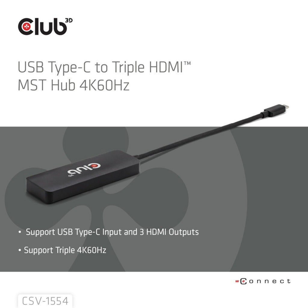 Club 3d usb-c naar 3x hdmi hub (zwart)