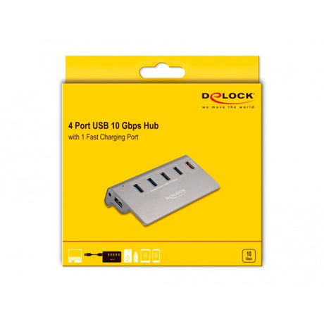 Delock usb-hub 10 gbps met 4 usb-a + 1 quick charge poort (grijs, incl. voeding)