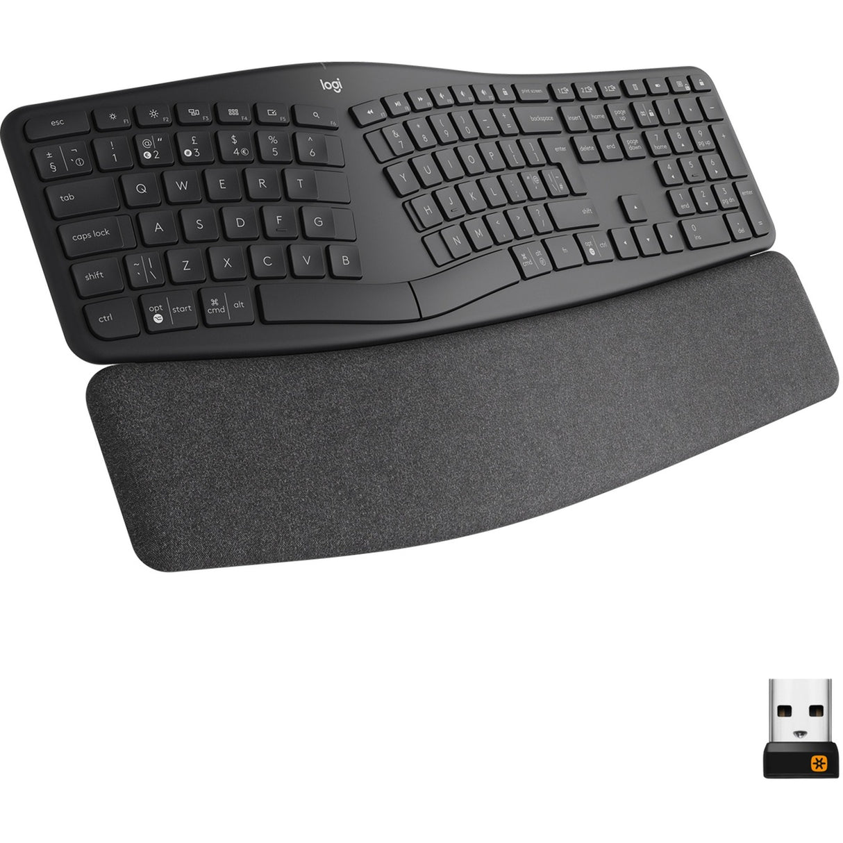 Logitech k860 ergo keyboard (zwart, 100%, bluetooth, us international iso)