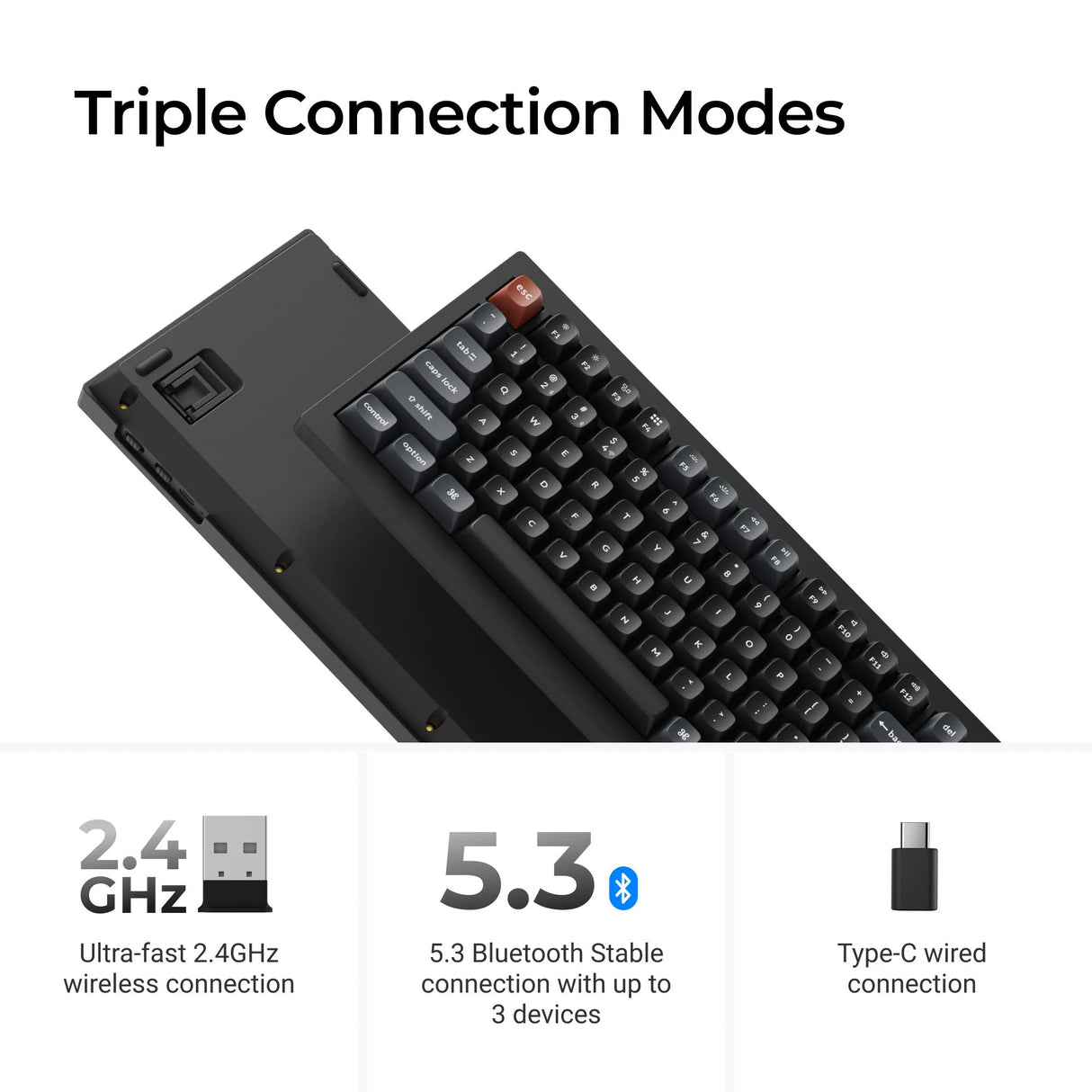 Keychron v1 ultra 8k wireless custom mechanical keyboard (zwart, us lay-out (qwerty), silk pom red, 75%, rgb, hot swap, 2.4 ghz | bluetooth 5.3 | usb-c)