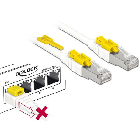 Delock patchkabel s stp, rj-45 secure met cat.6a (wit, 85330, 0,5 meter)